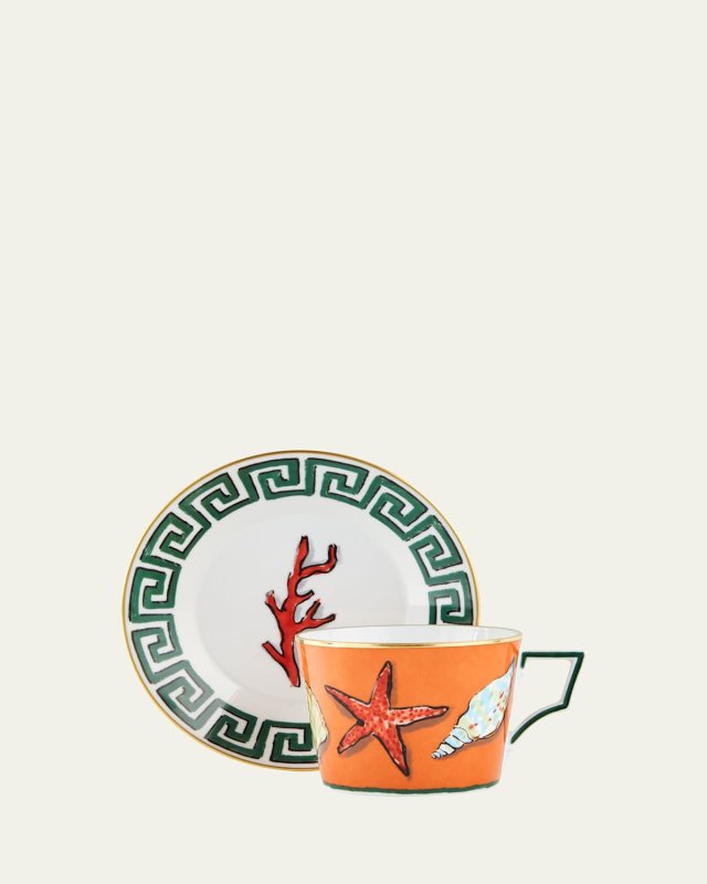 4-Piece Il Viaggio di Nettuno Teacup and Saucer Set